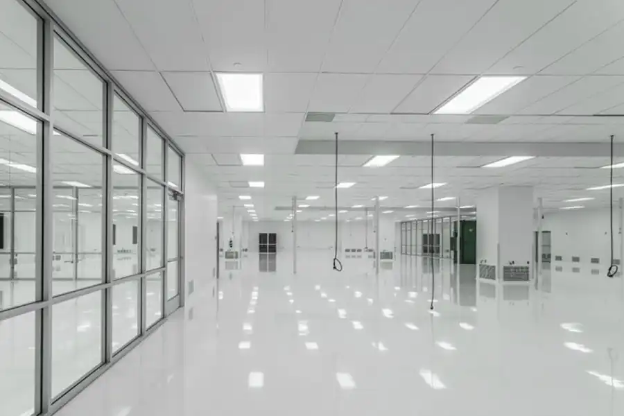 ภายในห้องคลีนรูมสีขาวมาตรฐาน ISO พร้อมระบบ HEPA Filter และพื้น Raised Floor