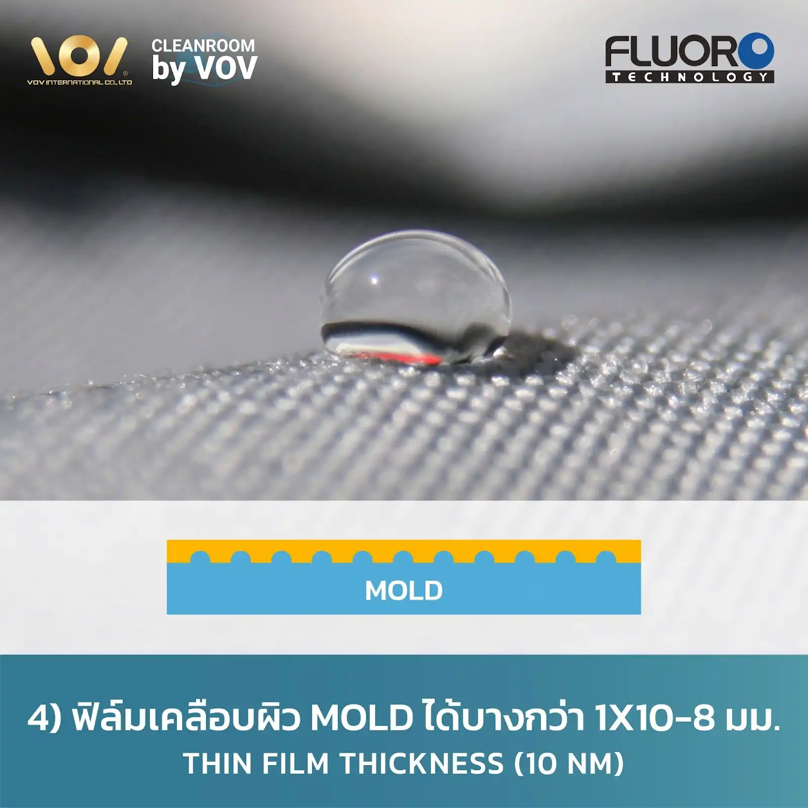 ฟิล์มเคลือบผิว Mold บางกว่าชนิดอื่น 1x10-8 มม. (10 nm) จาก Fluoro Mole Release Thin Film Thickness