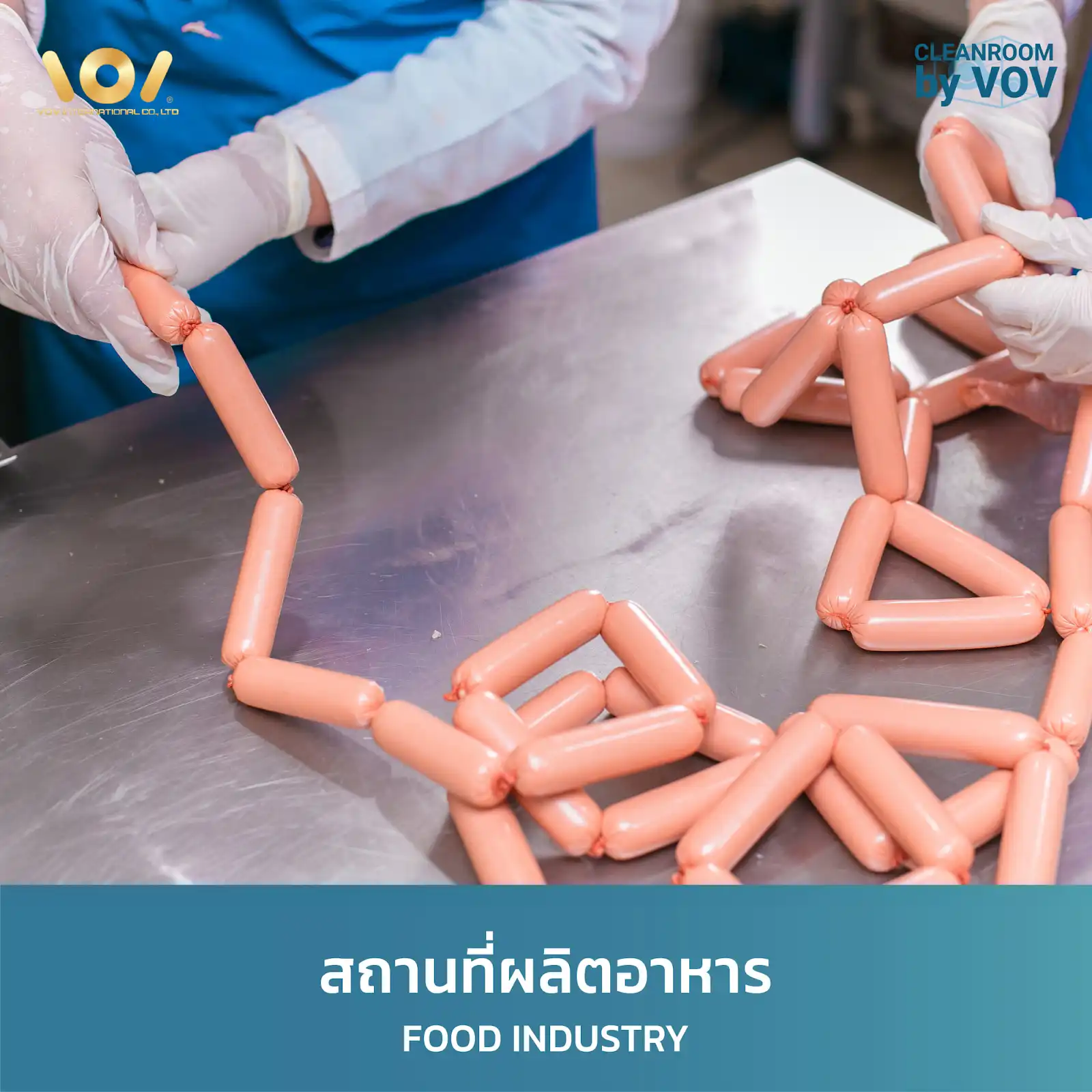 ห้องคลีนรูมในโรงงานผลิตอาหาร ISO Class 7-8 แสดงสายการผลิตและระบบควบคุมอากาศ