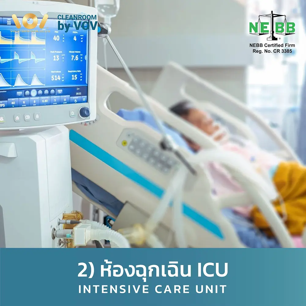 ห้อง ICU โรงพยาบาลที่ติดตั้งระบบ Cleanroom FFU HEPA บนเพดาน