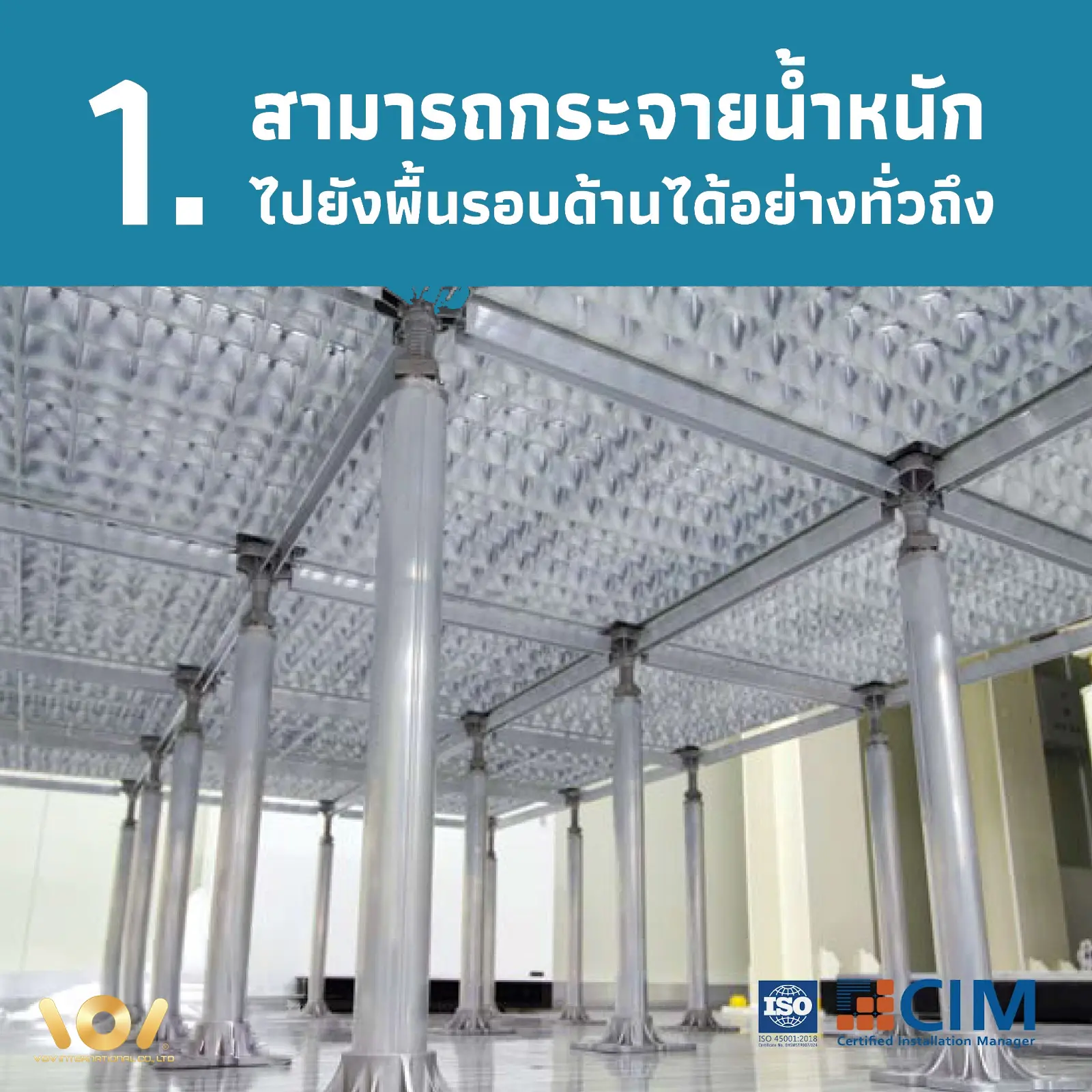 โครงสร้างขาตั้ง Pedestal และ Stringer ของพื้นยก Raised Floor กระจายน้ำหนักได้ทั่วถึง