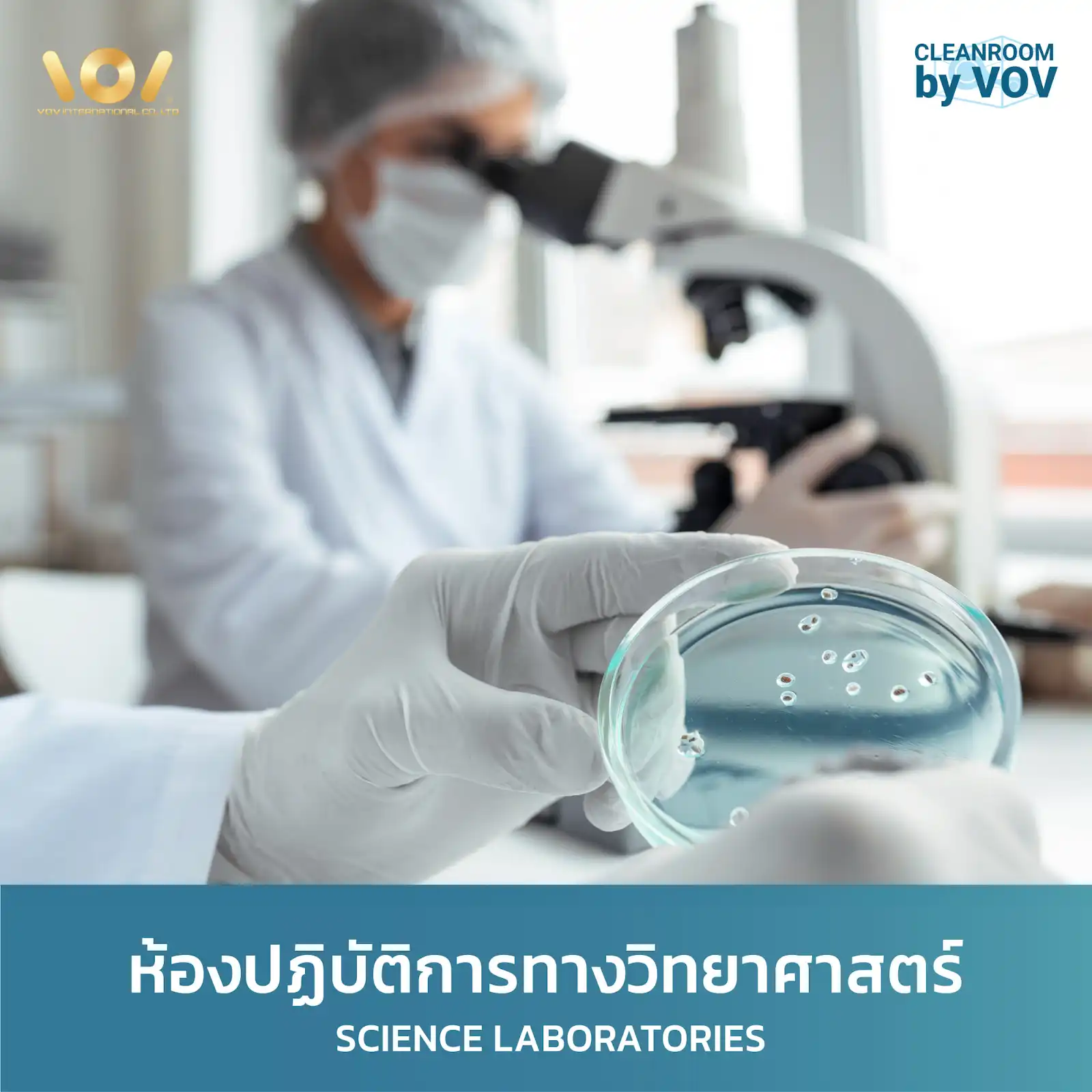 ห้องปฏิบัติการวิทยาศาสตร์ Cleanroom นักวิทยาศาสตร์กำลังทำการทดลองในสภาพแวดล้อมสะอาด ISO Class 5-8