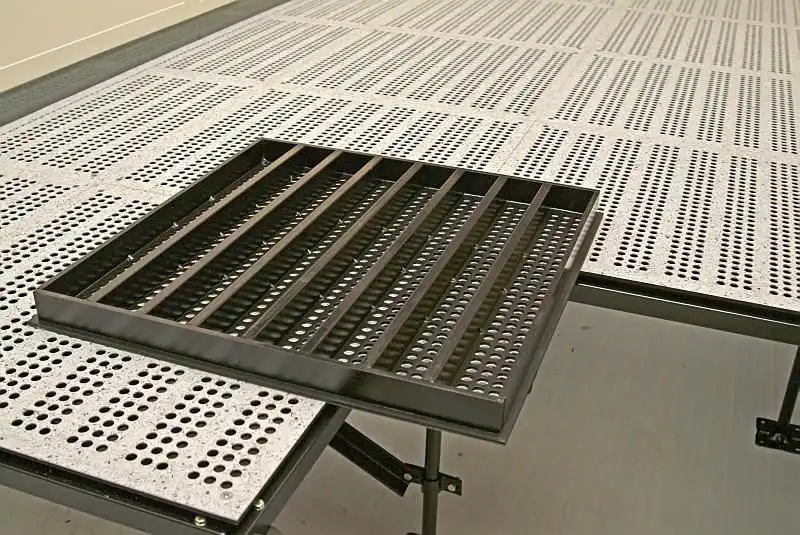 Steel Anti-Static Perforated Access Floor แผ่นพื้นเหล็กเจาะรูสำหรับระบบ Laminar Flow